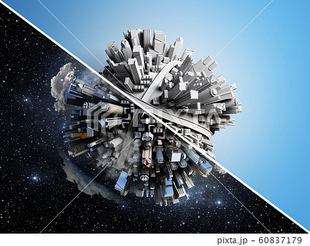 megalopolis aerial view 3d render image on blue 60837179