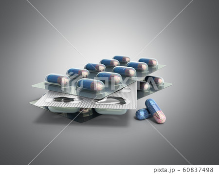 Pills Package Blister 3D illustration on grey 60837498