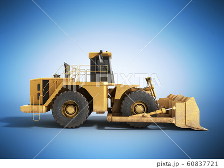 Yellow wheels Bulldozer 3d render on blue Yellow wheels Bulldozer 3d render on blue 60837721