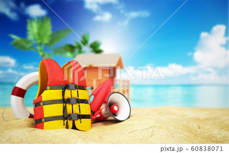 Secure beach concept Life jacket life ring and a 60838071