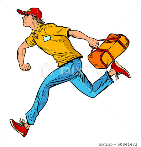 Young male courier runs with delivery 60841472