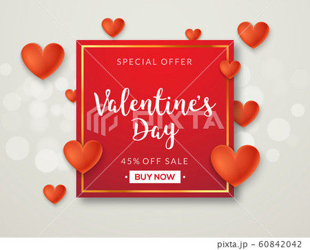Valentines day sale vector banner background with hearts. Valentine discount holiday poster template 60842042