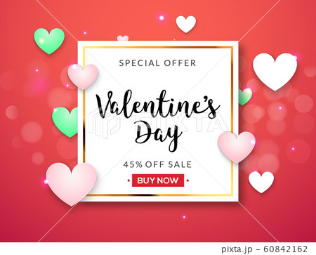 Valentines day sale vector banner background with hearts. Valentine discount holiday poster template 60842162