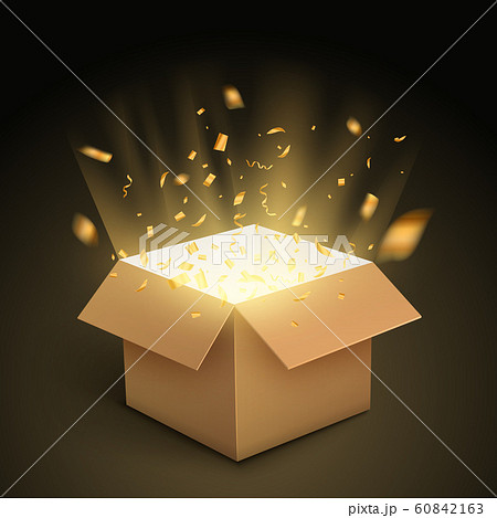 Gift box confetti explosion. Magic open surprise gift box package decoration 60842163