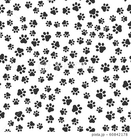 Seamless pet paw pattern background. Dog or cat paw wallpaper illustration footprint 60842178