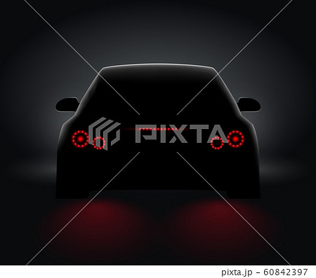 Car back view night light rear led realistic view. Car light in night dark background concept Car back view night light rear led realistic view. Car light in night dark background concept 60842397