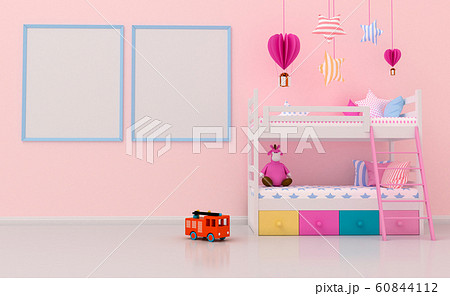 Mock up Kids room interior decorated,  wall in child room with Picture frame, 3d rendering illuatration. 60844112