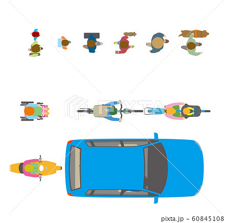 人 自転車 自動車を上から見たイラストのイラスト素材