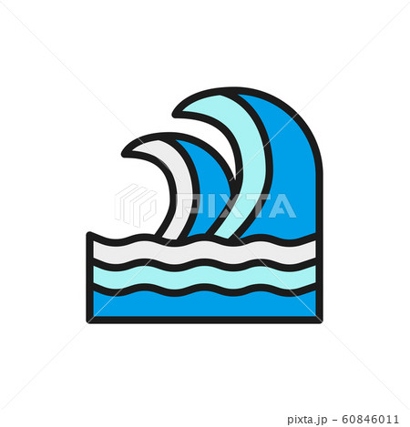 Waves, sea, ocean flat color line icon. Isolated on white background Waves, sea, ocean flat color line icon. Isolated on white background 60846011