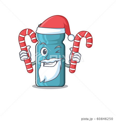 Happy water bottle Scroll Cartoon character in Santa with candy Happy water bottle Scroll Cartoon character in Santa with candy 60846250
