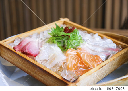Japanese cuisine sashimi salmon and raw fish 60847003