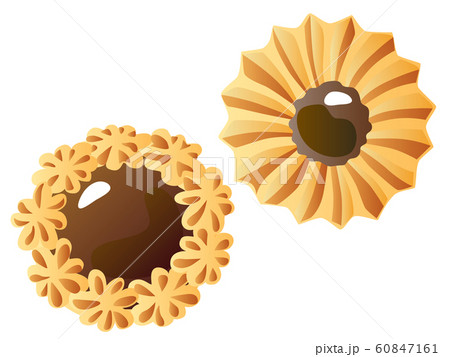 2つのお花形のチョコレートのクッキーのイラスト素材