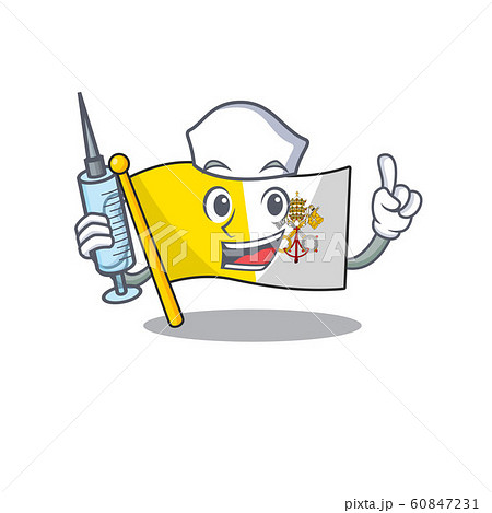Hospitable Cute Nurse flag vatican city Scroll cartoon style holding syringe