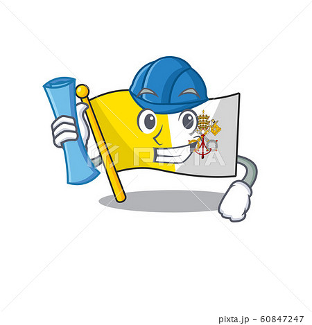 Cheerful Architect flag vatican city Scroll with blue prints and blue helmet