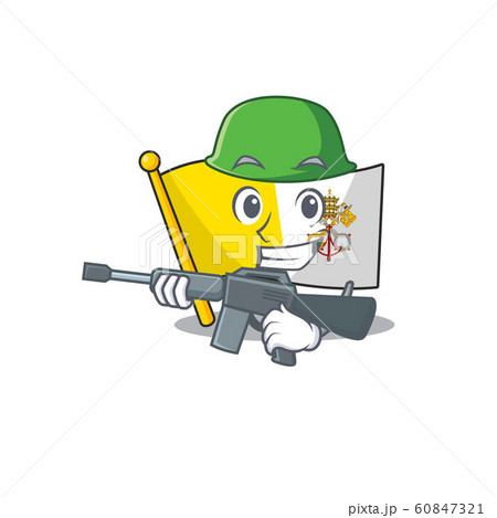A mascot of flag vatican city Scroll Army with machine gun