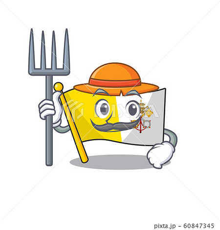Happy Farmer flag vatican city Scroll cartoon character with hat and tools