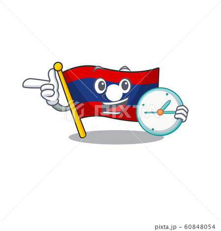 smiling flag laos Scroll cartoon character style with clock smiling flag laos Scroll cartoon character style with clock 60848054