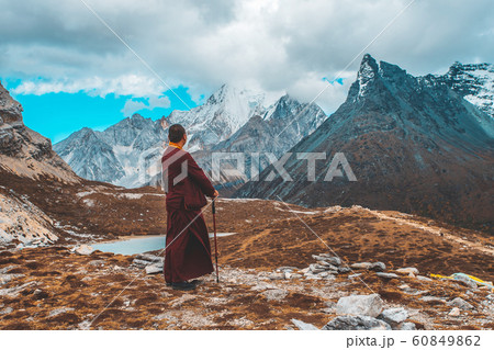 Colorful in autumn forest and snow mountain at 60849862