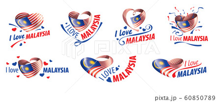 The national flag of the Malaysia and the inscription I love Malaysia. Vector illustration 60850789