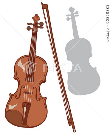 ヴァイオリンとそのシルエット素材のセットのイラスト素材