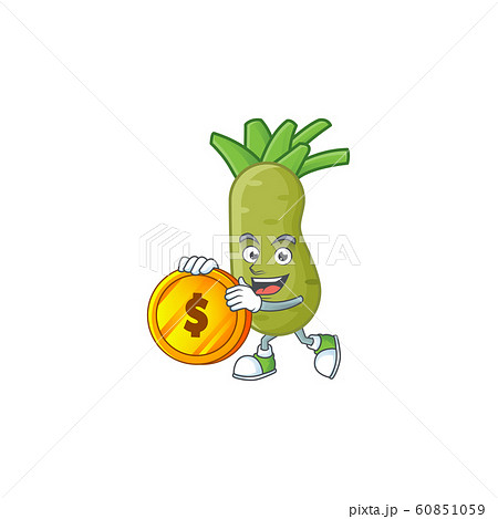 happy face wasabi cartoon character with gold coin 60851059