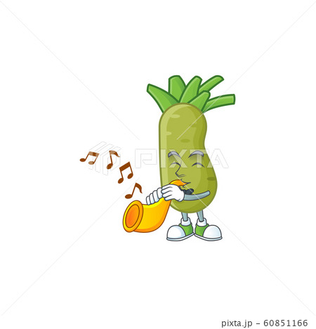 Cheerful wasabi cartoon character performance with trumpet Cheerful wasabi cartoon character performance with trumpet 60851166