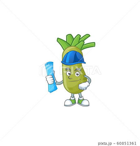 Cheerful Architect wasabi cartoon character having blue prints Cheerful Architect wasabi cartoon character having blue prints 60851361