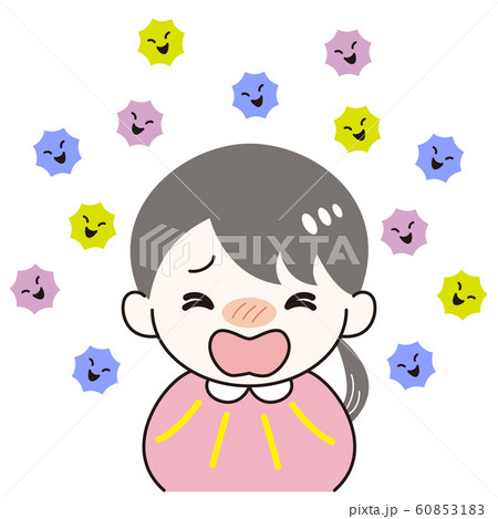 風邪をひいた女の子とウイルスのイメージ 60853183
