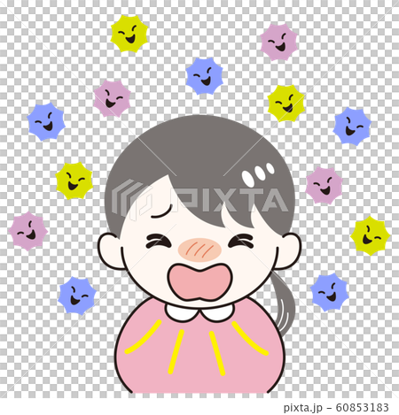 風邪をひいた女の子とウイルスのイメージ 60853183