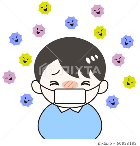 男の子　風邪　ウイルス　症状　マスク　苦しい 60853185