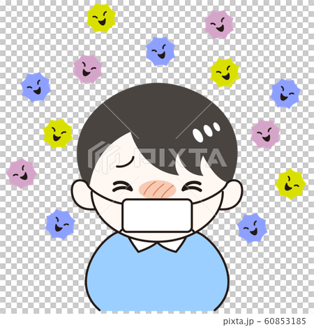 男の子　風邪　ウイルス　症状　マスク　苦しい 60853185