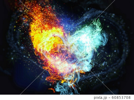 炎と煙が合体したハートの形 60853708