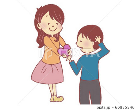 男性へチョコレートを渡す女性のイラスト素材