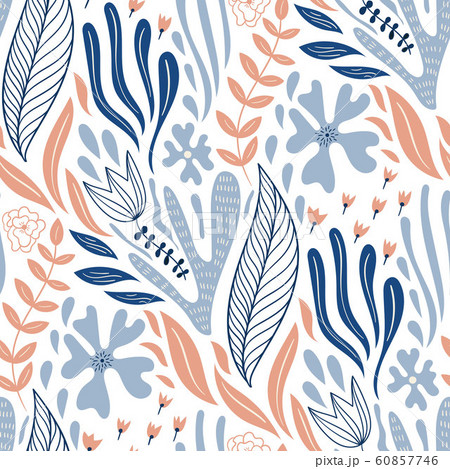 Vector Seamless Doodle Pattern with Flowers 60857746