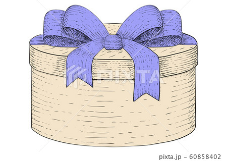 White round gift box with blue ribbon and bow Vector Image