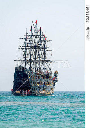 Large white pirate-style sailing ship 60858464
