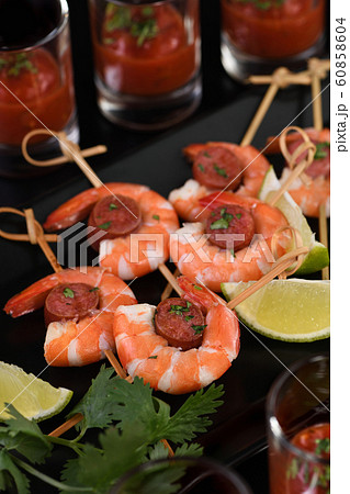 Appetizer shrimp with chorizo sausage Appetizer shrimp with chorizo sausage 60858604