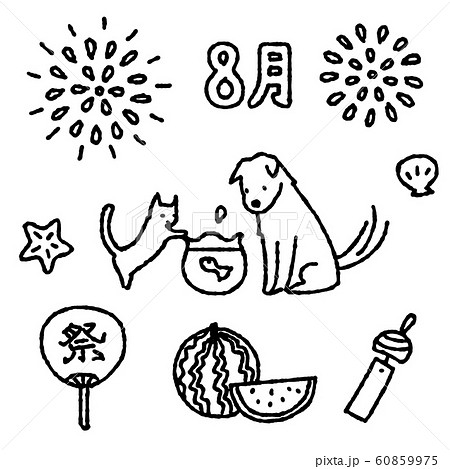 8月素材 犬と猫のイラスト素材