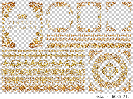 メタリックオーナメント エレガントゴールド装飾セットのイラスト素材