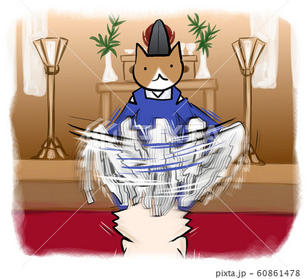猫の神主によるお祓いの儀式 毎年恒例 参拝 厄払い 神社 のイラスト素材