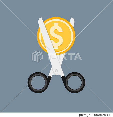Cost cut vector icon. Price cheaper reduce flat icon, reduction rate discount 60862031