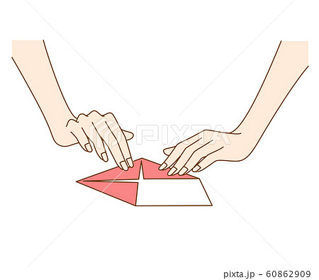折り紙を折る女性の手元のイラスト素材