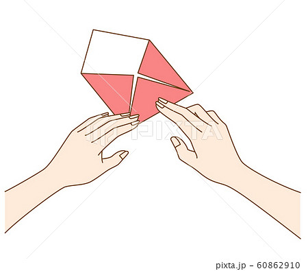 折り紙を折る女性の手元のイラスト素材