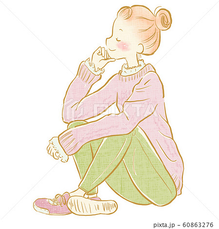 体育座りする女性2のイラスト素材