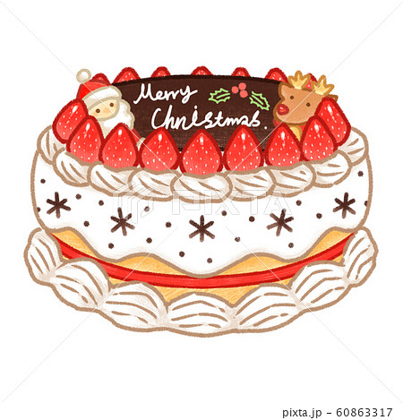 イチゴと生クリームのクリスマスケーキ1ホール 線画あり のイラスト素材