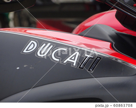 DUCATI emblem and logos at the motorcycle body. DUCATI is one of the famous motorcycles manufactures from Italy. DUCATI emblem and logos at the motorcycle body. DUCATI is one of the famous motorcycles manufactures from Italy. 60863708