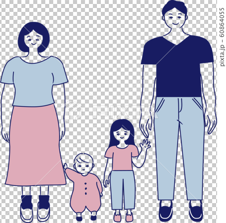 一個四口之家的畫像有兩個孩子和父母的 簡單和平面的矢量圖 插圖素材 圖庫