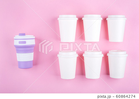 Reusable coffee cup vs disposable cups. Reusable coffee cup vs disposable cups. 60864274