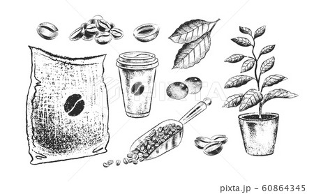 Black and white illustrationsof coffee items 60864345