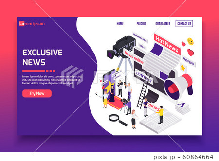 Journalistis Reporters News Media Isometric Banner 60864664